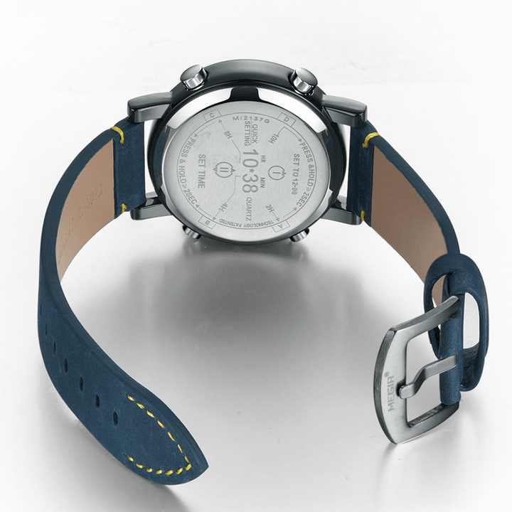 MEGIR 2137 Business Style Leather Strap Men Wrist Watch Unique Design Quartz Watches - Trendha