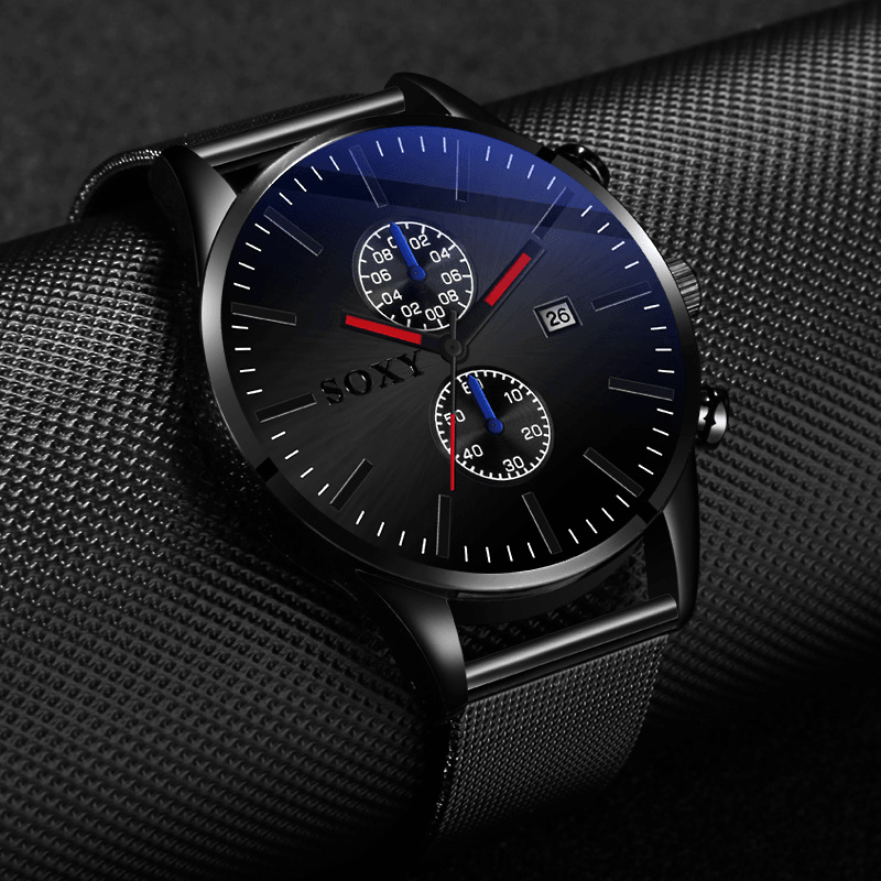 SOXY 0163 Mesh Steel Decorative Dial Men Wrist Watch Business Style Quartz Watches - Trendha