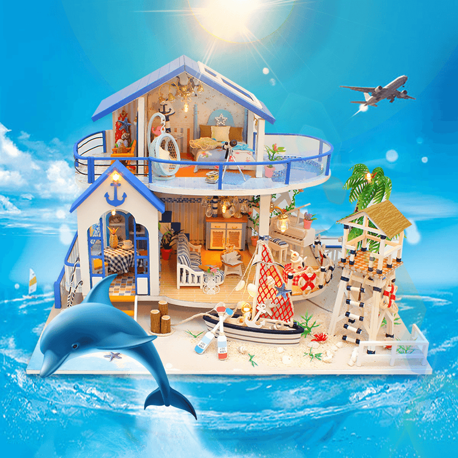 Hoomeda Legend of the Blue Sea DIY Handmade Assemble Doll House Miniature Model with Lights Music for Gift Collection Home Decoration - Trendha