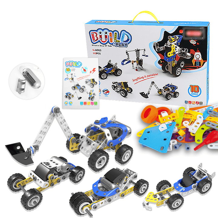 113 Pcs 10 in 1 DIY Handmade Assembly Electric Motor Soft Rubber Building Blocks Car Model Toy for Kids Gift - Trendha