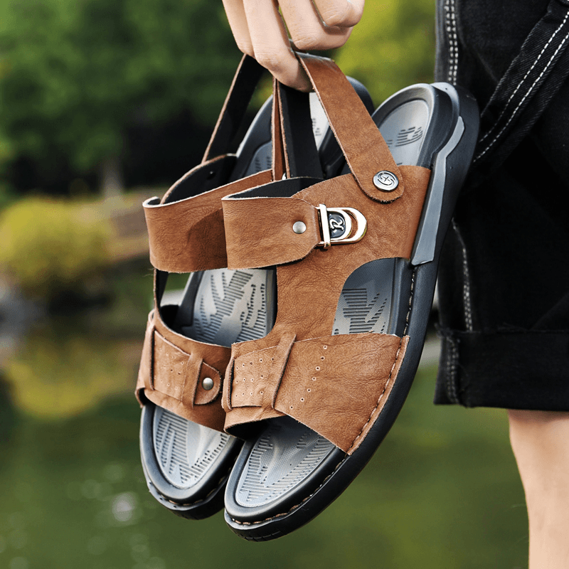 Men Microfiber Leather Two-Ways Breathable Soft Non-Slip Casual Outdoor Sandals - Trendha