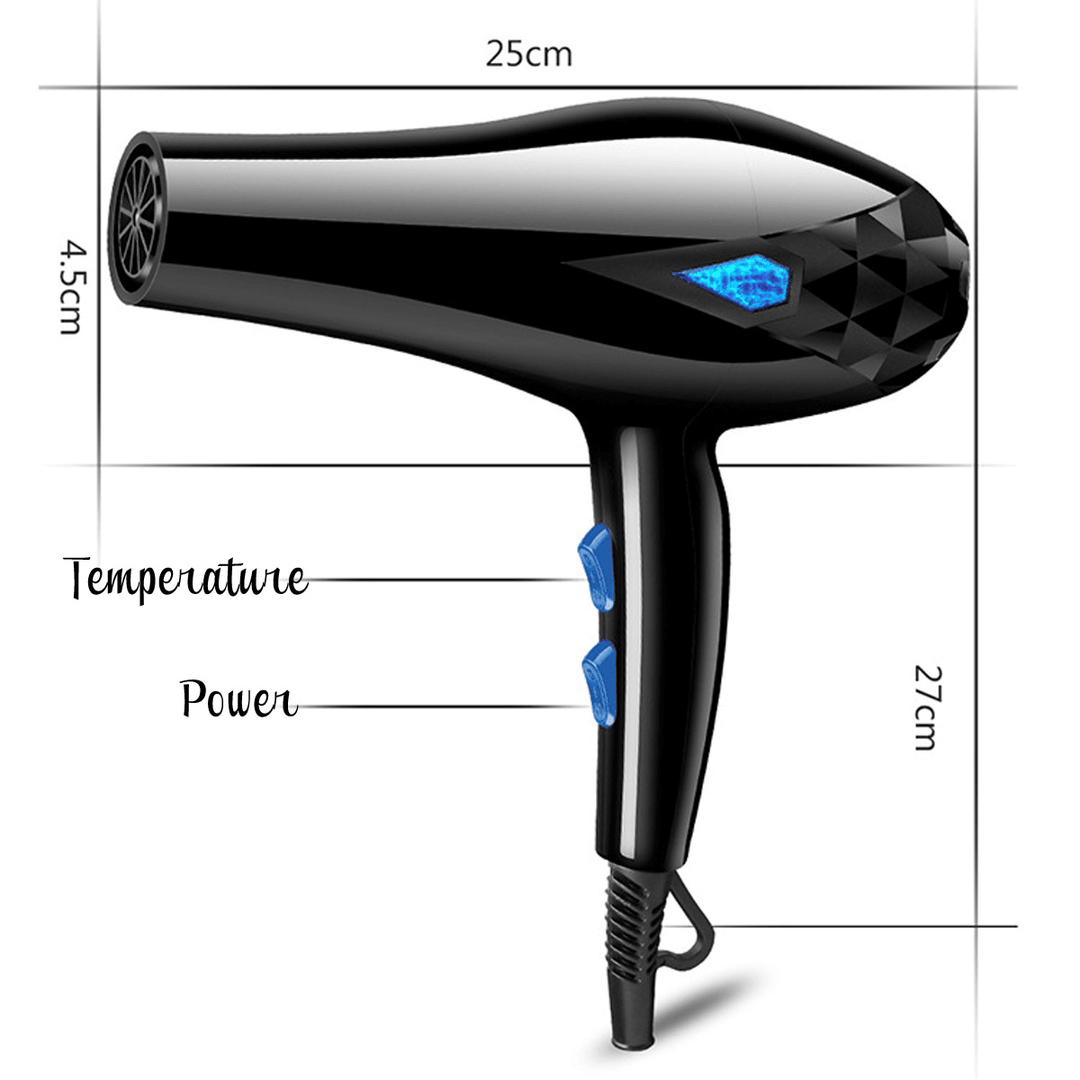2200W 220V Hair Dryer with Accessories Black Purple 3 Temperature Wind Gear Adjustment Hair Salon for Home Tools - Trendha