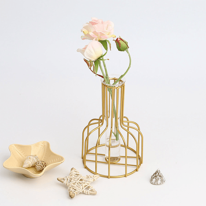 Black/Gold Nordic Style Iron Hydroponic Flower Lantern-Shaped Vase Decoration - Trendha