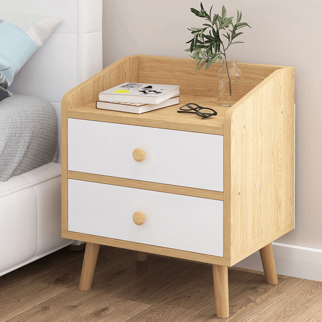 Wooden Nightstand Bedside End Table Bedroom Side Stand Bookshelf Modern Storage Rack with 2 Drawers Home Office Furniture - Trendha