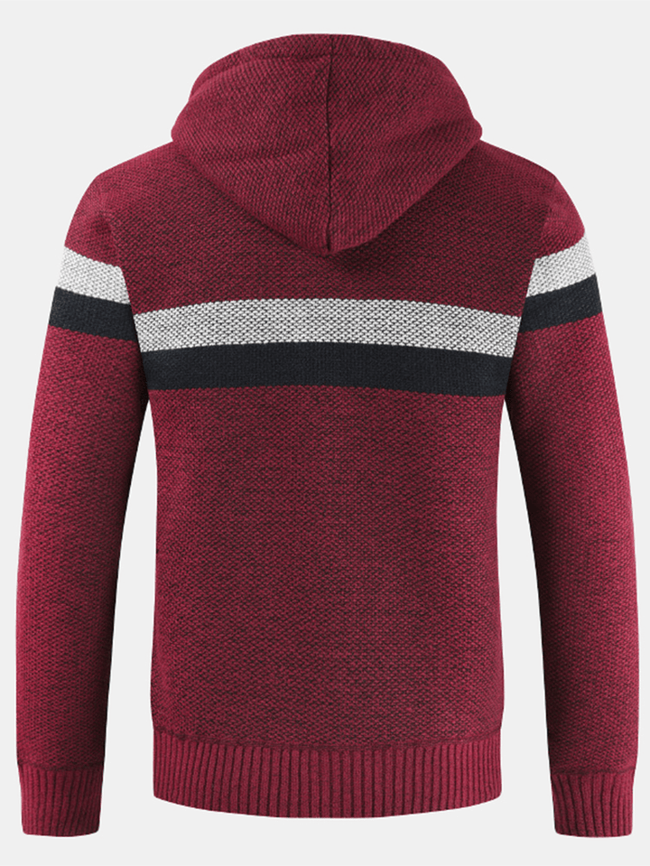 Mens Patchwork Zip Front Rib-Knit Plush Lined Hooded Cardigans with Pocket - Trendha