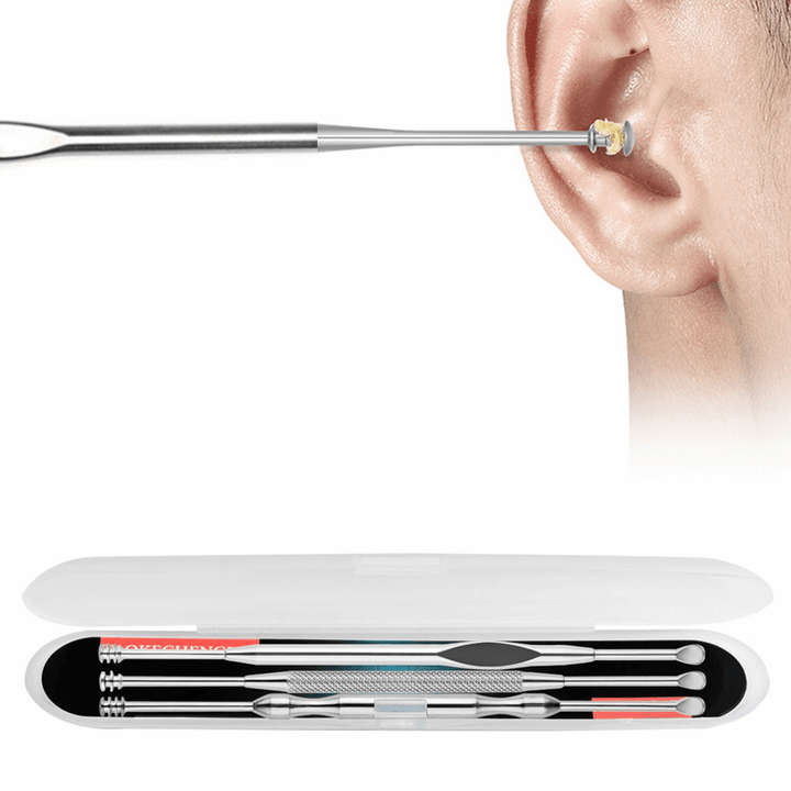 3Pcs Spiral Silver Ear Wax Removal Earpick Cleaner Kit Curette Tool - Trendha