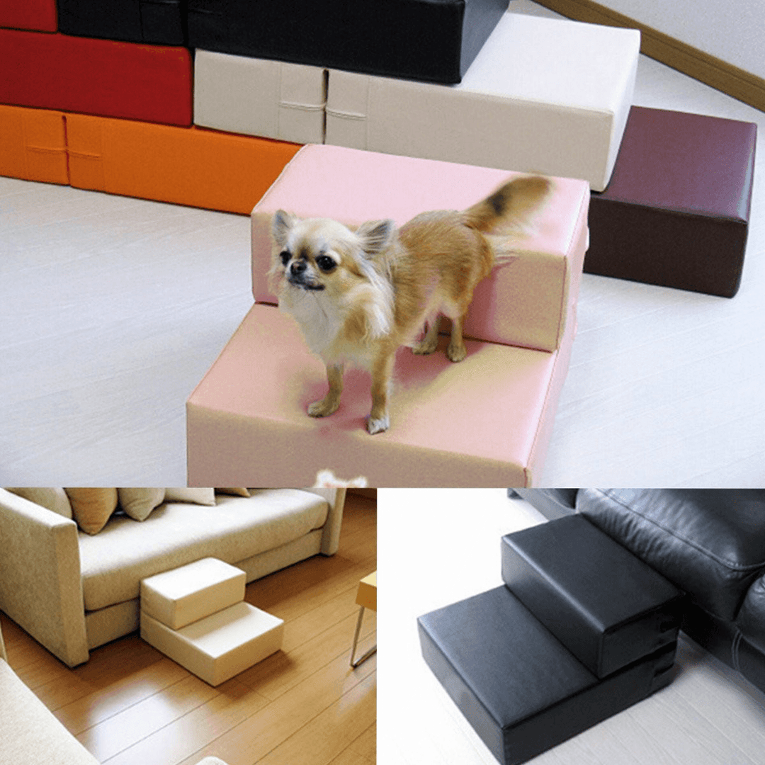 Portable Dog Cat 2 Steps Pet Stairs Ramp Ladder Leather Cover Folding Sofa Pet Bed - Trendha