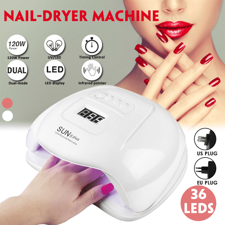 120W Nail Light Therapy Machine Quick-Drying Painless Nail Polish Glue Baking UV Lamp - Trendha