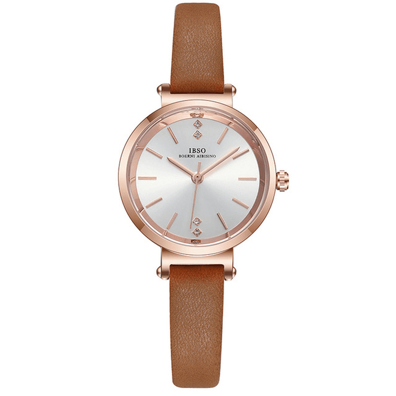 IBSO S8688L Ultra Thin Ladies Wrist Watch Crystal Elegant Design Leather Strap Quartz Watch - Trendha