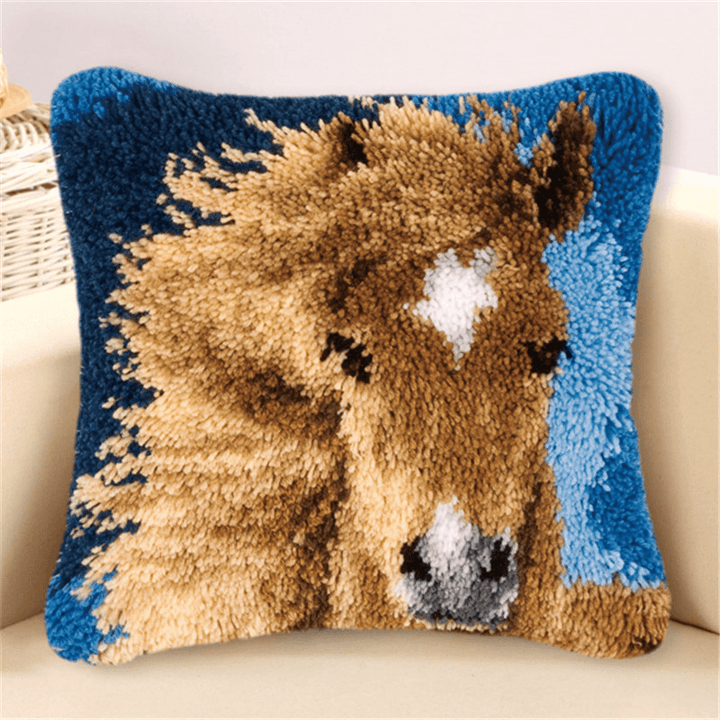 Funny Animal Pattern Latch Hook Kit Pillow Case Making Kit DIY Craft 43X43Cm - Trendha