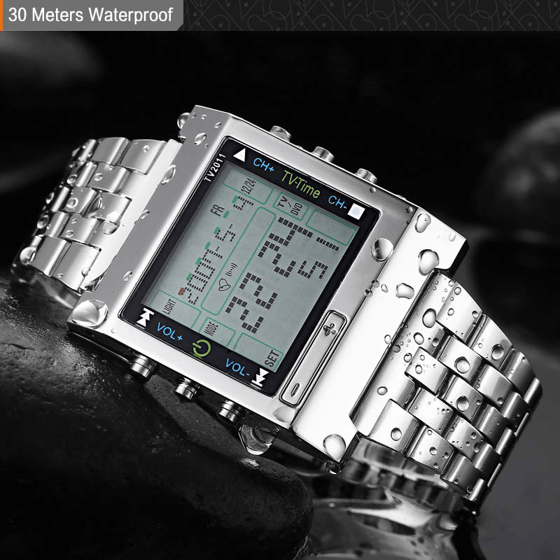 TVG 2011 Full Steel Waterproof Alarm Digital Watch LED Display Sport Men Wrist Watch - Trendha