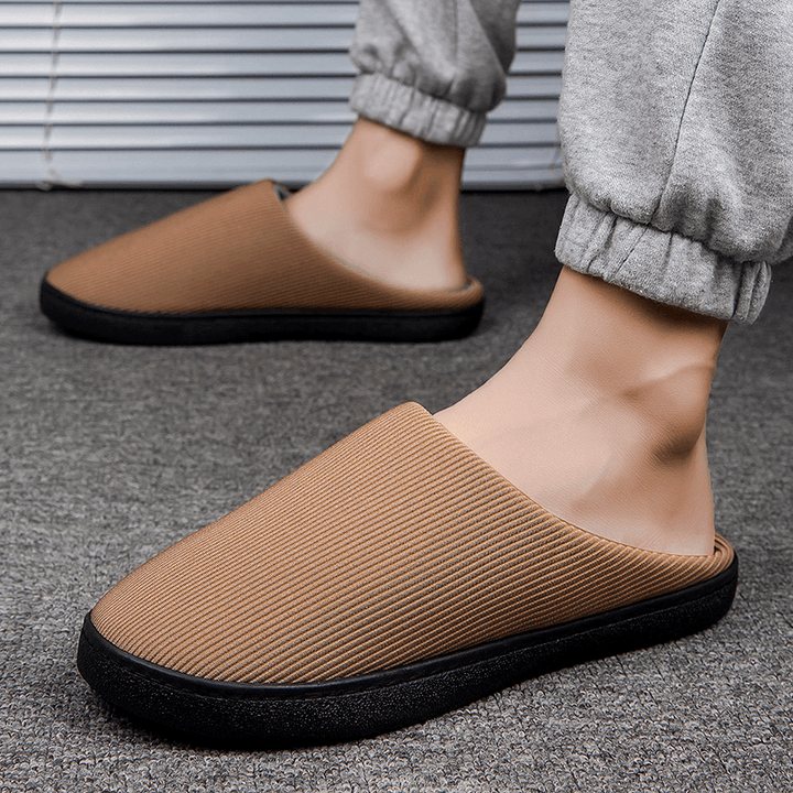 Men Pure Color round Toe Non Slip Warm Slip-On Home Cotton Slippers - Trendha