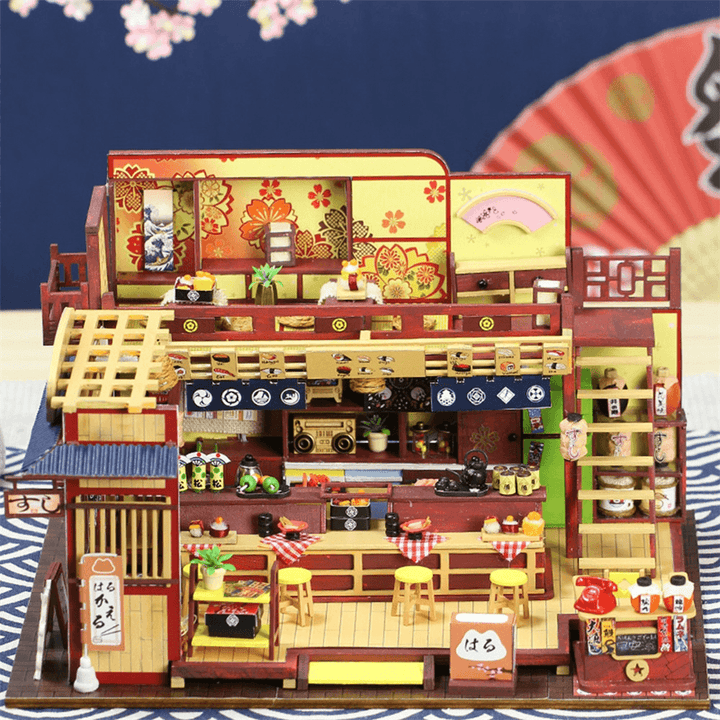 Iie Create Japanese-Style DIY Doll House Hut Sushi Shop Handmade Creative Shop Building Model Assembled Toys with Dust Cover and Furniture - Trendha