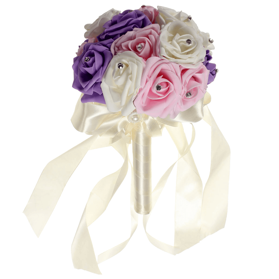 Crystal Artificial Foam Rose Flower Bridesmaid Bouquet Bridal Wedding Decorations - Trendha