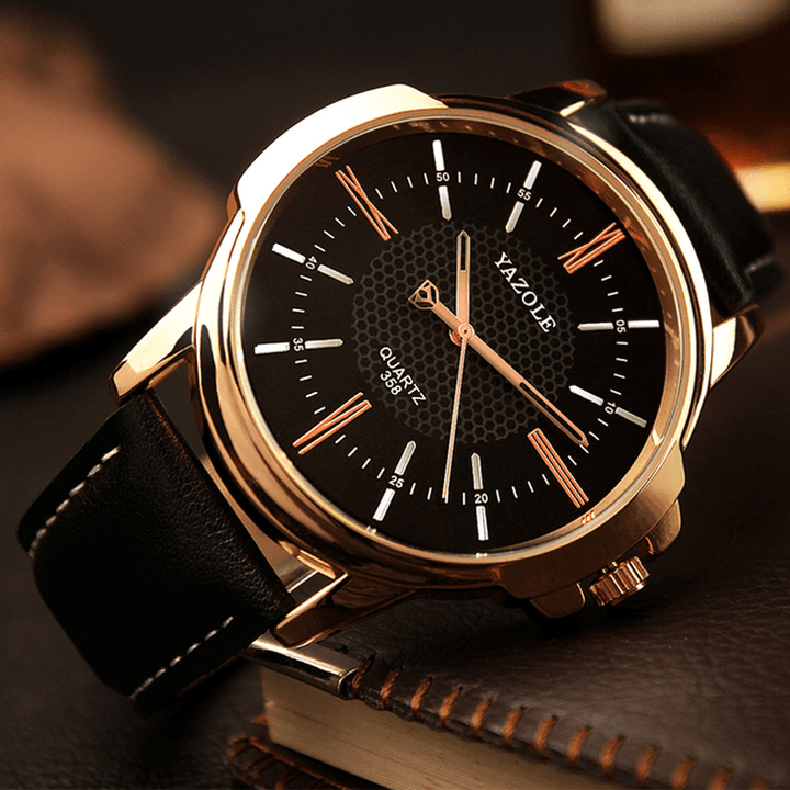 YAZOLE 358 Fashion Men Quartz Watch Luxury Roman Numeral Wrist Watch - Trendha