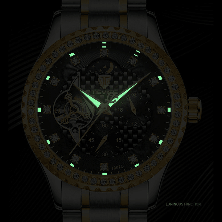 TEVISE T807C Fashion Men Watch Luminous Display Stainless Steel Strap Mechanical Watch - Trendha