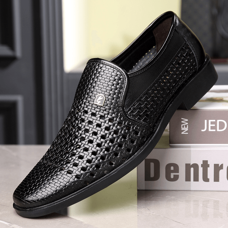 Men Microfiber Leather Hole Non Slip Breathable Business Casual Formal Shoes - Trendha