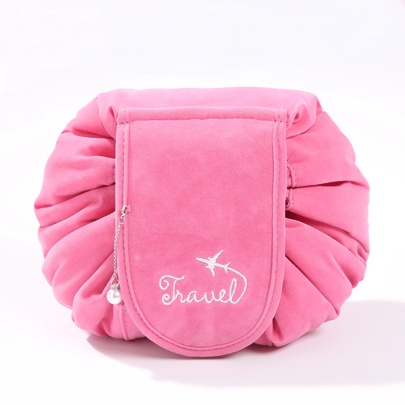Lazy Big Capacity Cosmetic Bag Flannel Drawstring Travel Makeup Storage Bag - Trendha