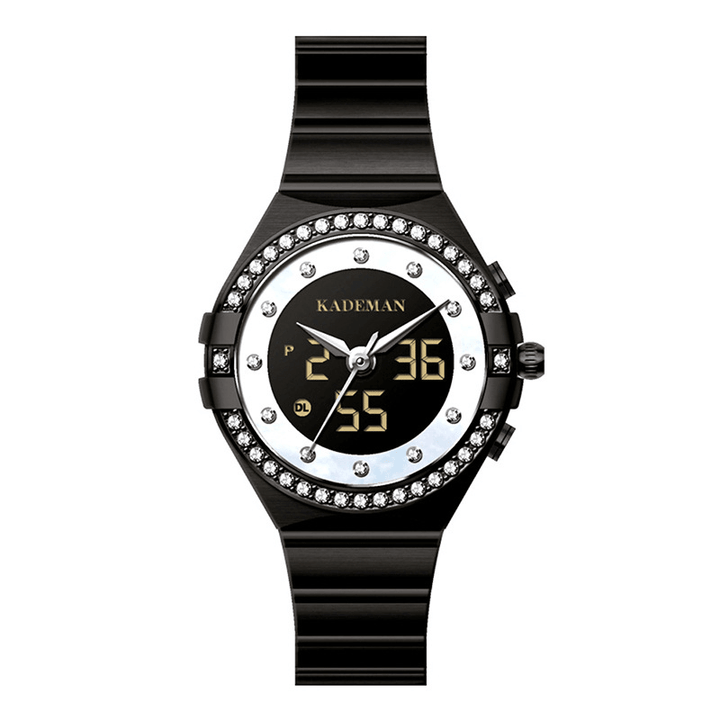 KADEMAN K9079L Crystal Elegant Design Dual Display Watch Full Steel Ladies Quartz Watch - Trendha