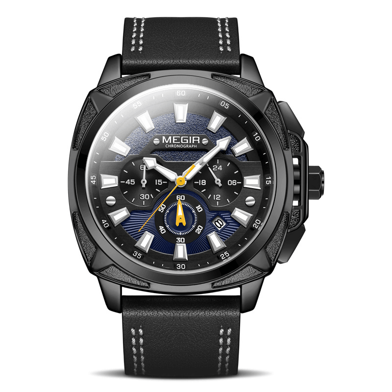 MEGIR 2128 Sport Men Watch Luminous Date Display Chronograph Waterproof Leather Strap Quartz Watch - Trendha