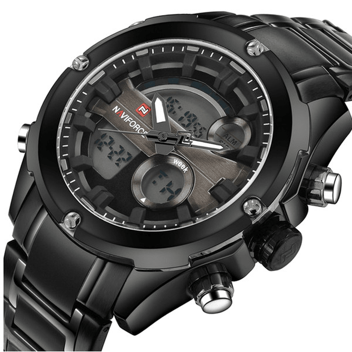 NAVIFORCE NF9088 Fashion Men Dual Display Watch Luxury Stainless Strap Sport Watch - Trendha