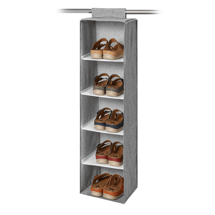 5 Tiers Cotton Linen Storage Hanging Bag Washable Wardrobe Closet Hanging Shoes Shelf Organizer for Home Office - Trendha