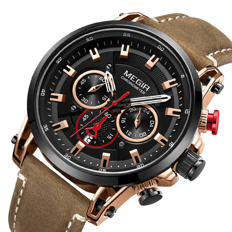 MEGIR 2085 Military Style Date Chronograph Multifunction Quartz Watch Fashion Men Wrist Watch - Trendha