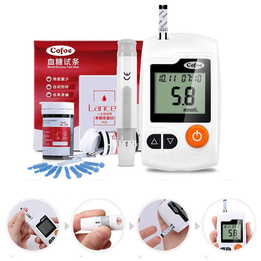 Sinocare GA-3 Glucometer Medical Blood Glucose Meter Blood Sugar Monitor Diabetes Tester with 50Pcs Test Strips and Lancets Needles - Trendha