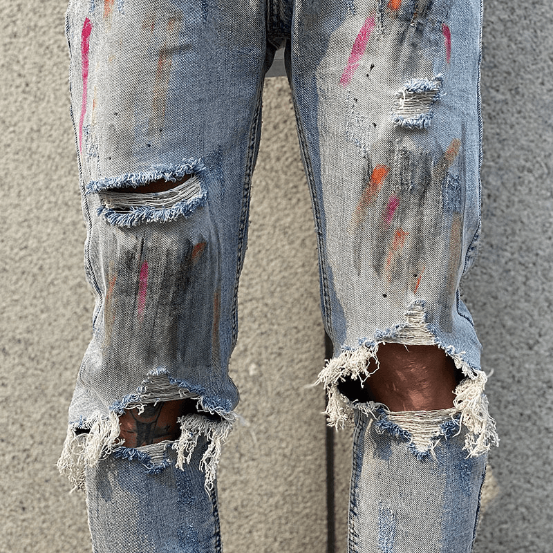 High Street Splash Ink Paint Rendering Ripped Jeans - Trendha