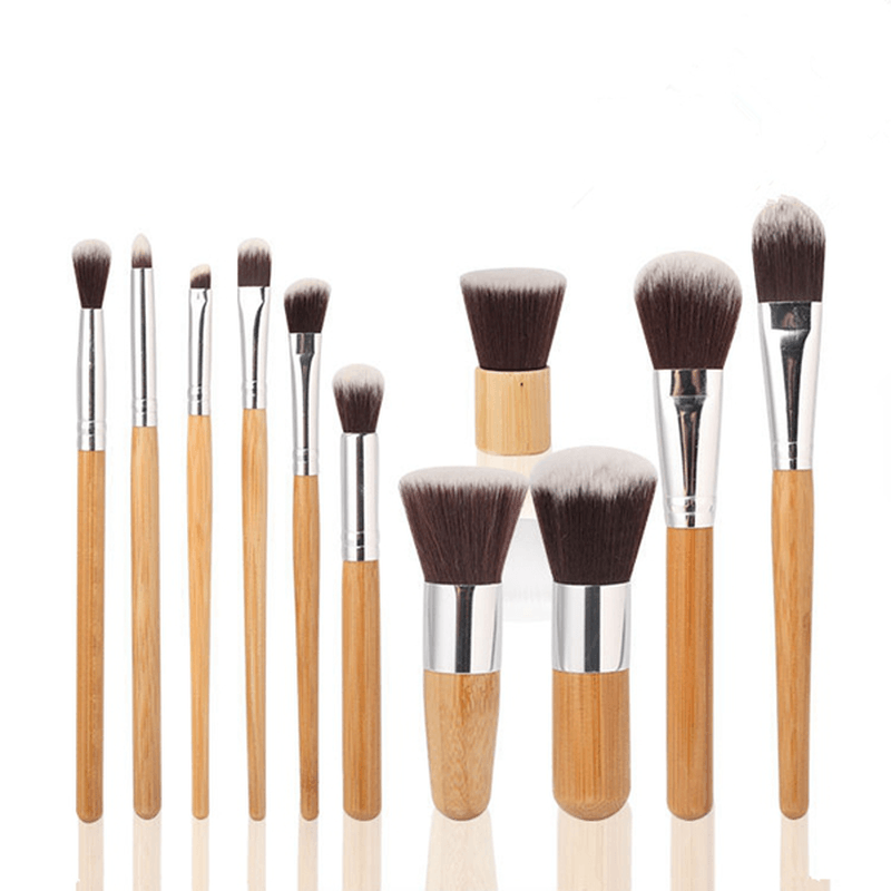 MAANGE 11 Pcs Bamboo Handle Makeup Eyeshadow Blush Concealer Brush Set - Trendha