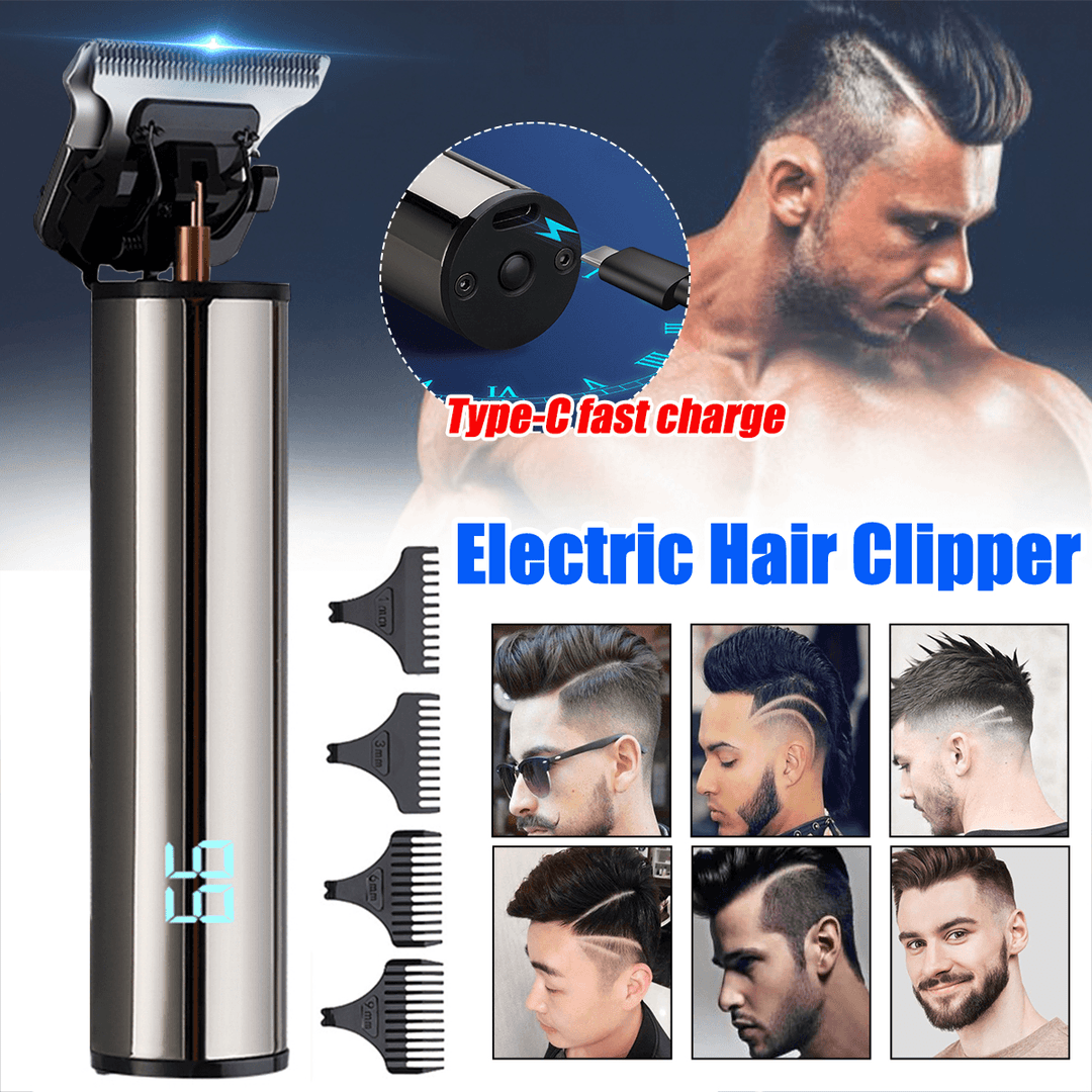 Electric Digital Display Men'S Hair Clipper Type-C Fast Charge Shaver with 4 Limit Comb - Trendha