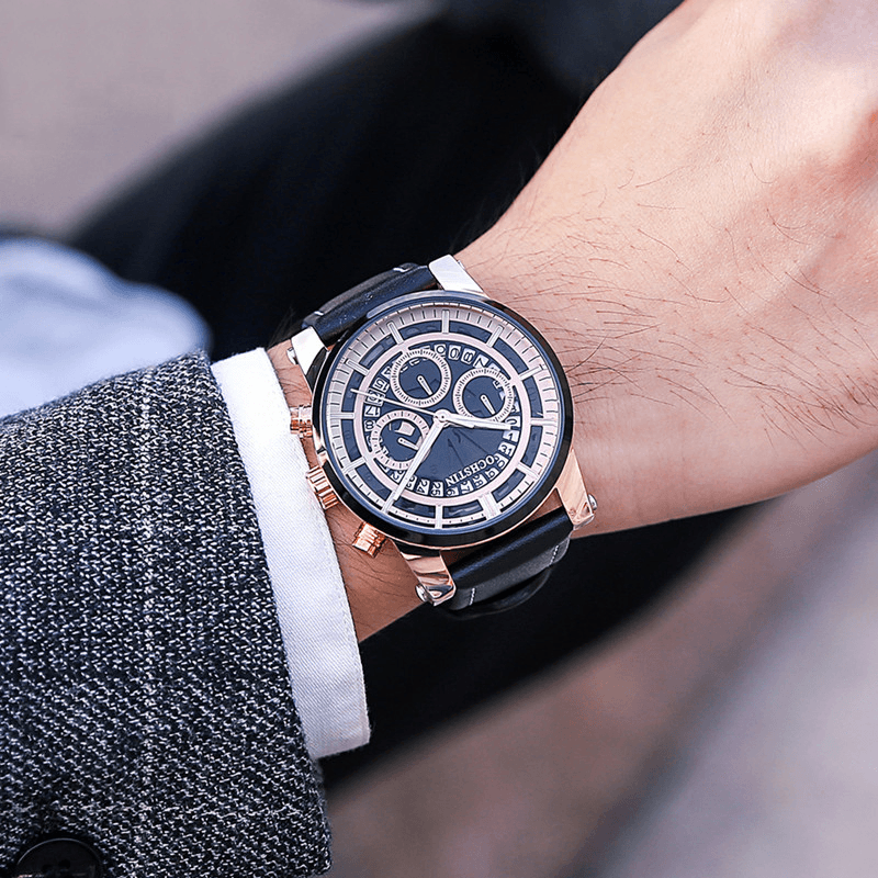 OCHSTIN GQ6110A Luminous Display Men Wrist Watch Chronograph Leather Strap Quartz Watches - Trendha