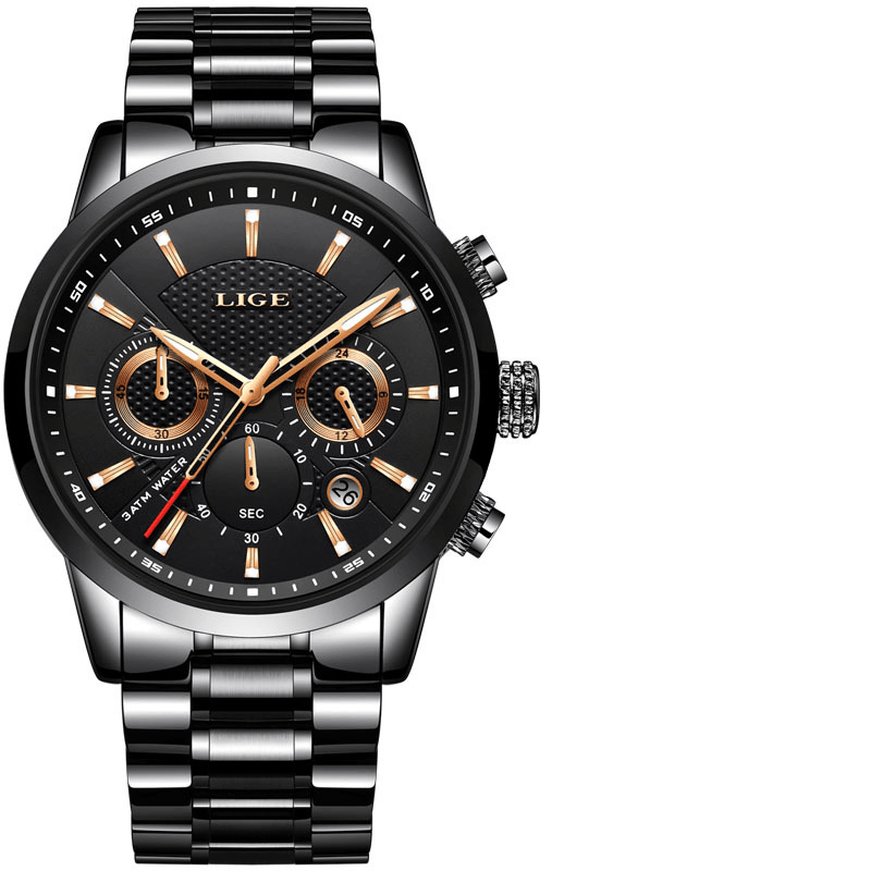 LIGE 9866 Chronograph Full Steel Band Men Wrist Watch Luminous Display Quartz Watch - Trendha