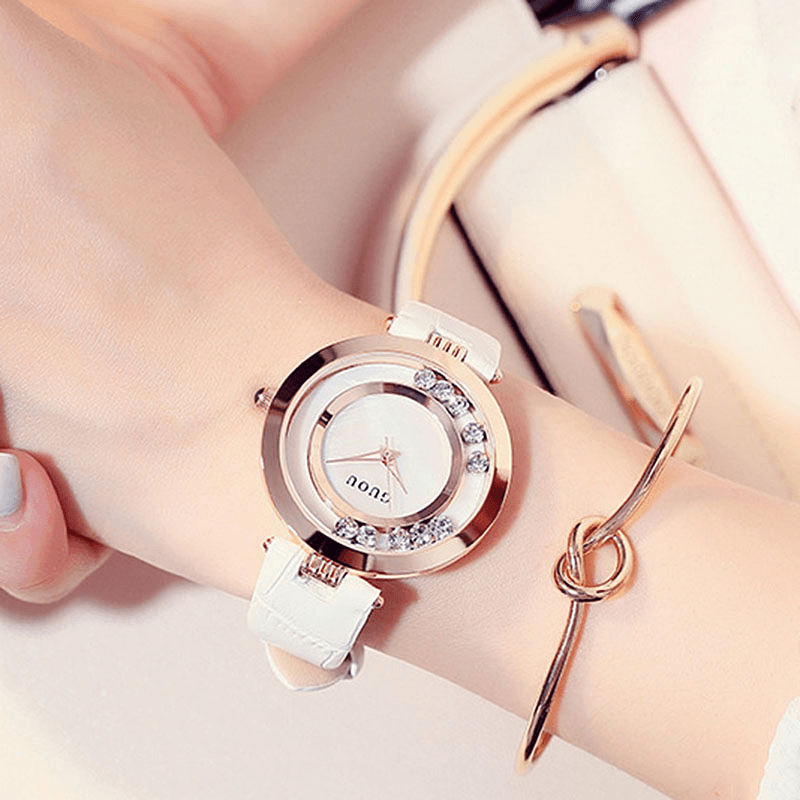 GUOU 8039 Women's Full Steel Glitter Diamond Watch: Fashionable Light Luxury Leather Strap Quartz Watch - Trendha