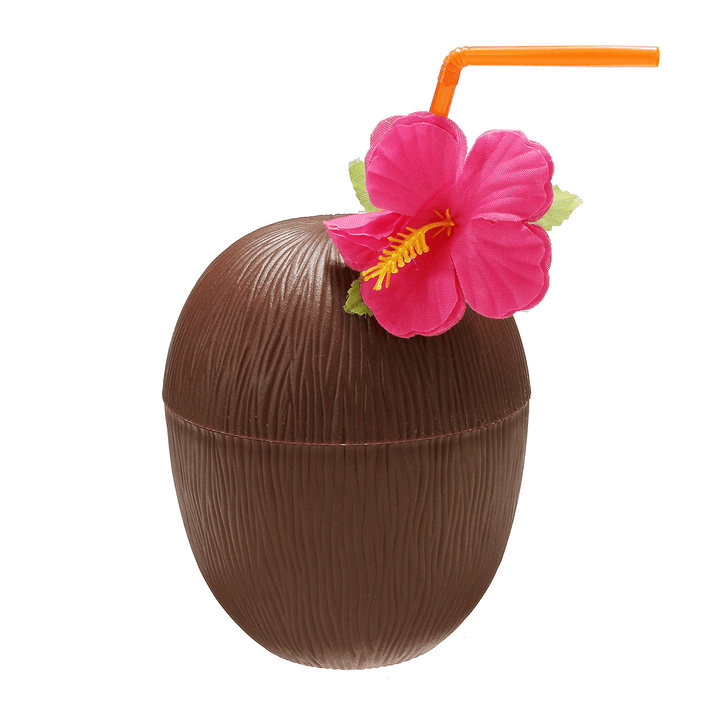 12Pcs Plastic Coconut Pineapple Cup W/ Straw Tropical Hawaiian Luau Hula Beach Pool Party Cup Decor - Trendha