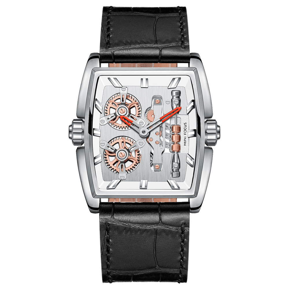 MINI FOCUS MF0322G Creative Dial Rectangle Men Wrist Watch Genuine Leather Band Quartz Watch - Trendha
