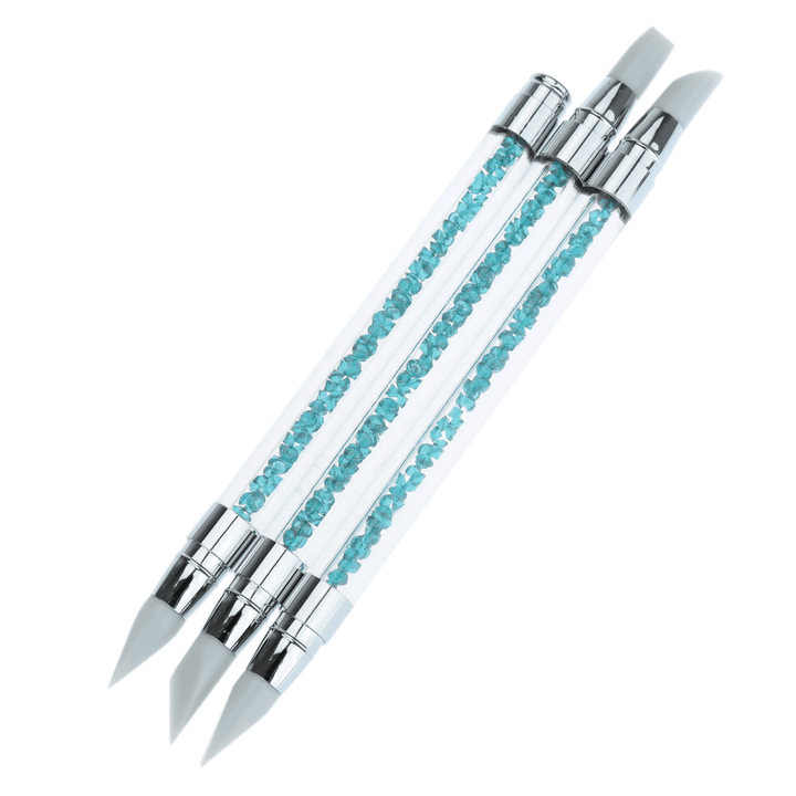 Dual-Head Silicone Pen Kit Nail Art Brush Mirror Powder Applier 3D Flower DIY Design Manicure Tools - Trendha