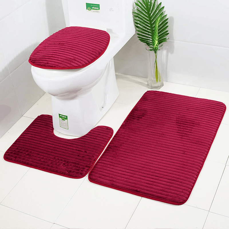 3Pcs Striped 3D Anti-Slip Bath Rug Toilet Mats Set Soft Absorbent Bathroom Carpet Toilet Lid Seat Cover Closestool Pad - Trendha