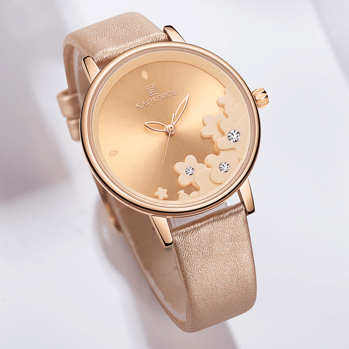 NAVIFORCE NF5012 Elegant Design Ladies Wrist Watch Waterproof Leather Band Quartz Watch - Trendha