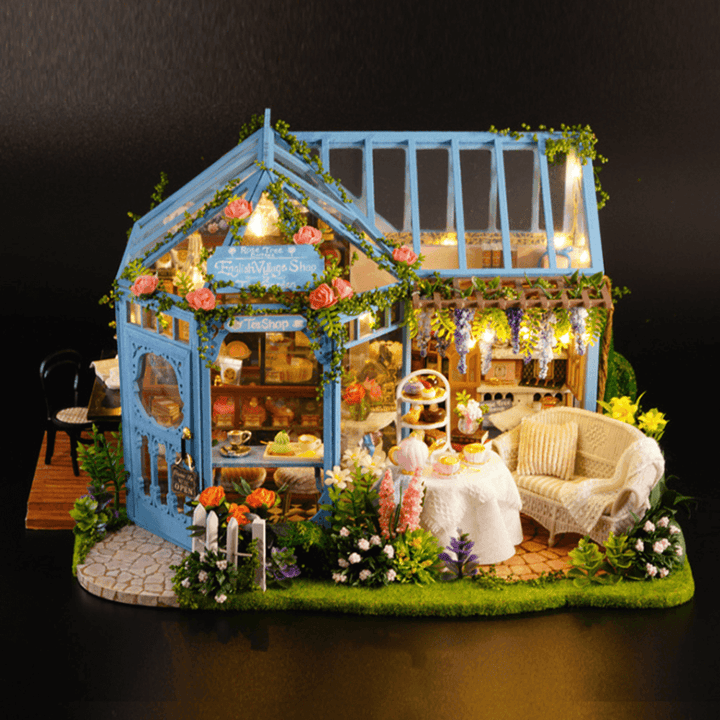 Cute Room Rose Garden Tea House DIY Handmade Assemble Doll House Kit Miniature Furniture Kit with Music & LED Effect Toy for Kids Birthday Xmas Gift House Decoration - Trendha