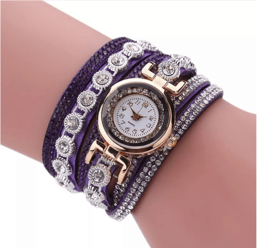 CCQ Fashion Luxury Rhinestone PU Leather Band Women Quartz Bracelet Watch - Trendha