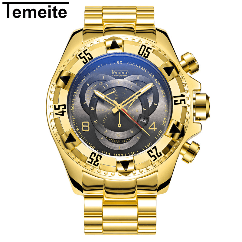 TEMEITE 020G Men Watch Business Waterproof Luminous Stainless Steel Calendar Three-Eyes Quartz Watch - Trendha
