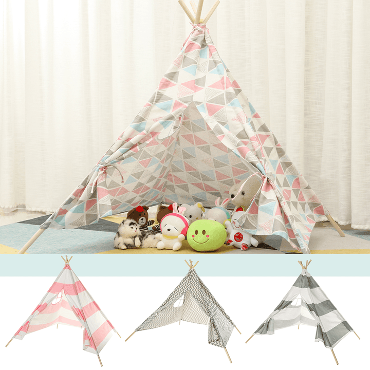 Large Teepee Tent Kids Cotton Canvas Play House Boy Girls Wigwam - Trendha