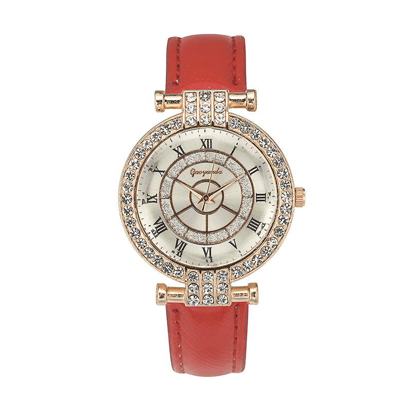 Deffrun Leather Band Women Wrist Watch Casual Style Crystal Quartz Watch - Trendha