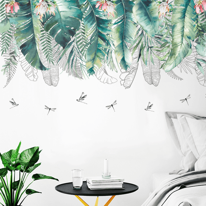 Wall Stickers DIY Tropical Palm Leaves Wallpaper Home Bedroom Decoration - Trendha