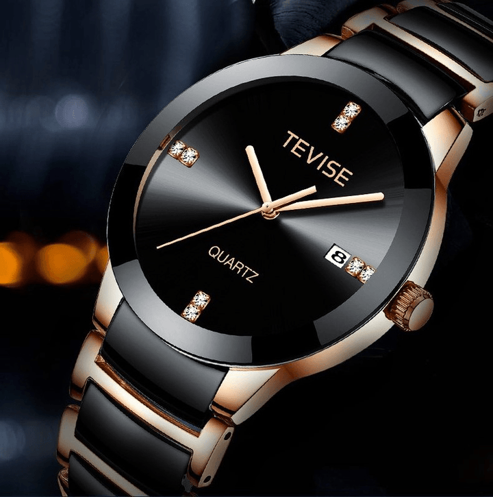 TEVISE T845 Casual Style Men Wrist Watch Date Display Full Steel Band Quartz Watch - Trendha
