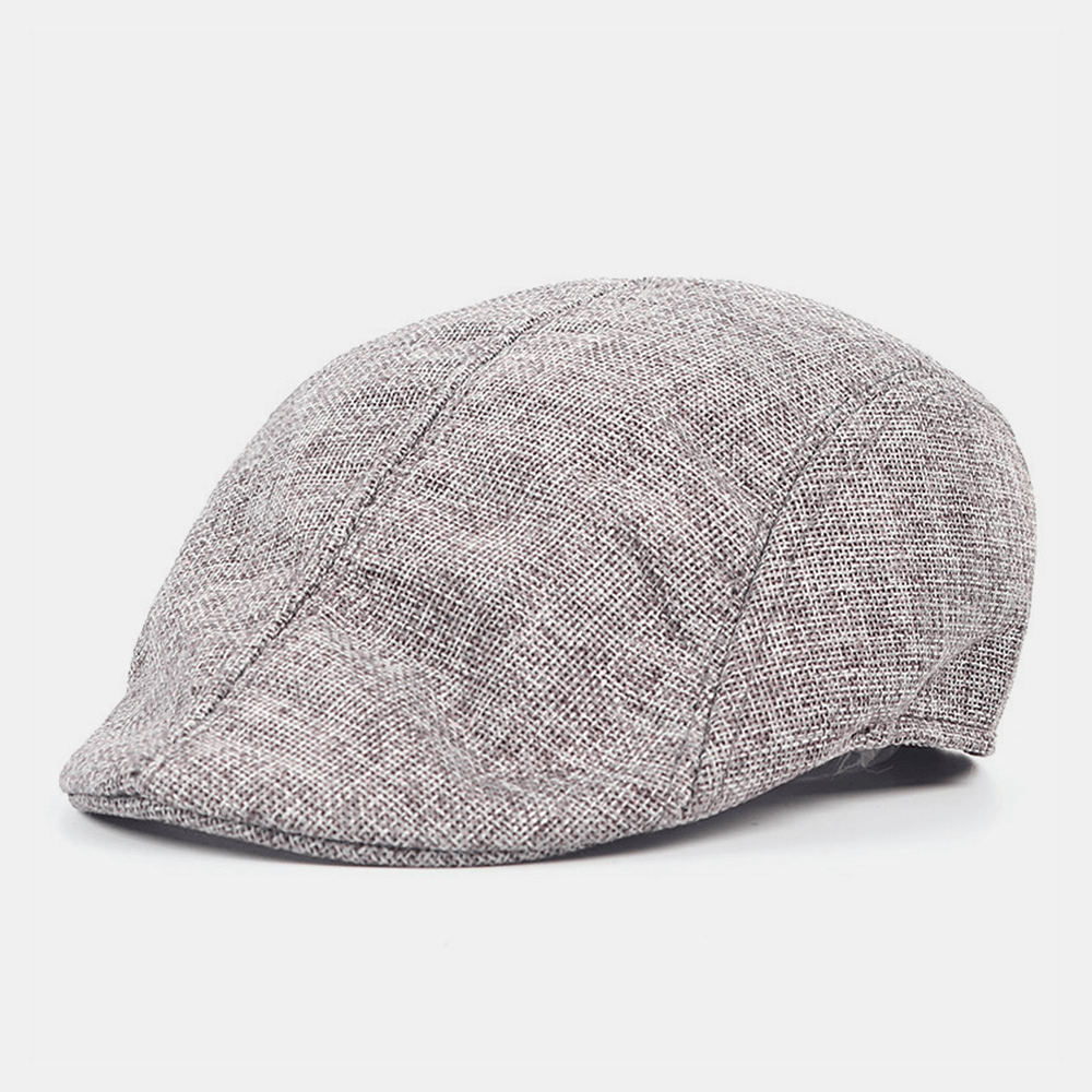 Men Cotton Linen Solid Color Berets Caps Summer Sunshade Breathable Flat Hat Driver Hat - Trendha