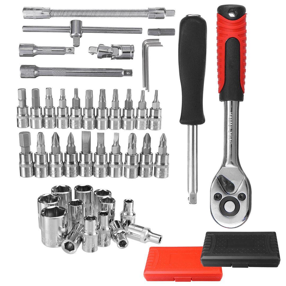 46Pcs Car Repairing Tools 1/4" Drive Socket Ratchet Wrench Kit Hand Tools Spanner Household Car Repair Tool Set - Trendha