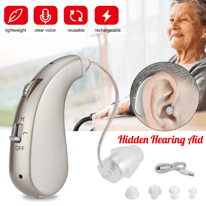USB Rechargeable Portable Hidden Hearing Sound Voice Aid Amplifier with 4 Earplug - Trendha