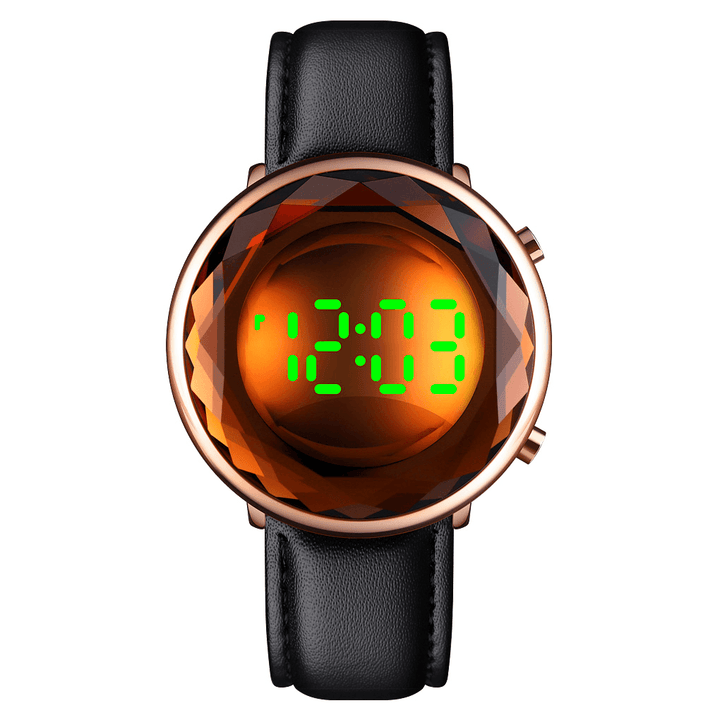 SKMEI 1460 Creative Three-Dimensional Cut Glass Dial Luminous Date Display Genuine Leather Strap Digital Watch - Trendha